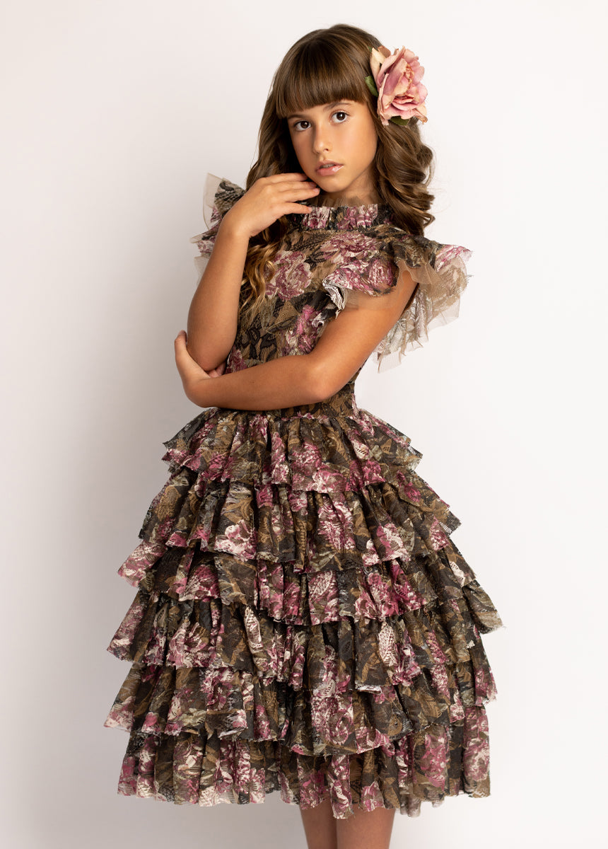 Anouk Petticoat Dress in Bistre Floral-My Prom Time