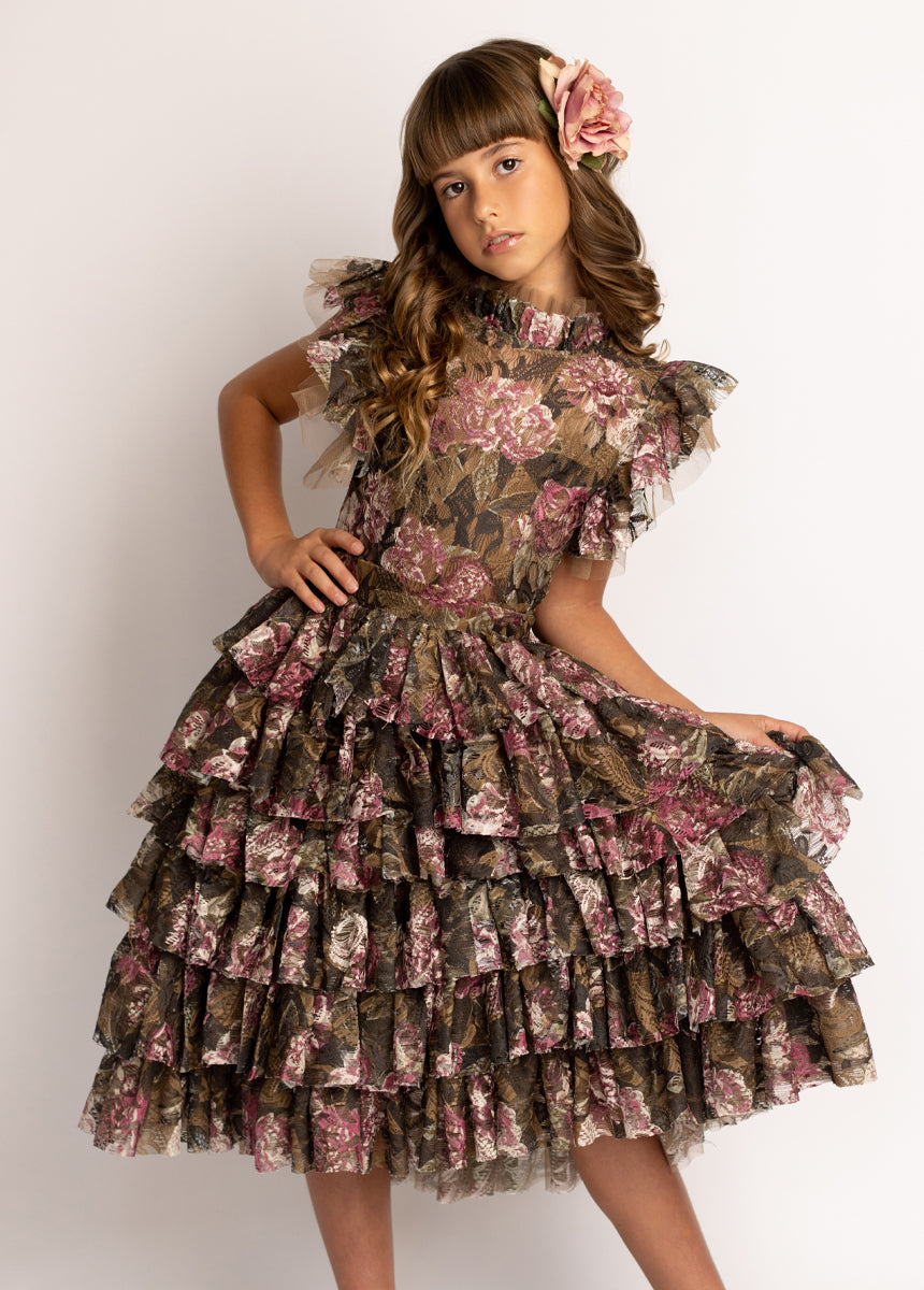 Anouk Petticoat Dress in Bistre Floral-My Prom Time