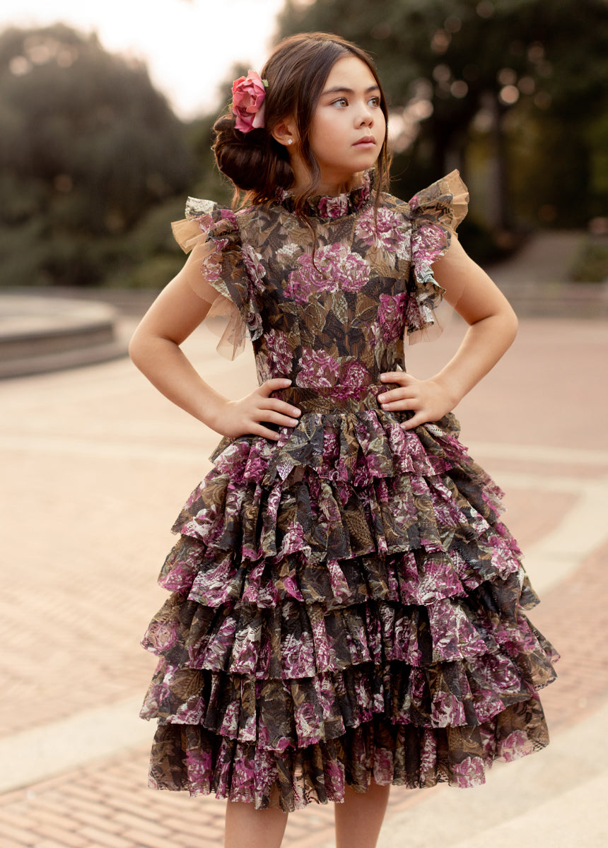 Anouk Petticoat Dress in Bistre Floral-My Prom Time