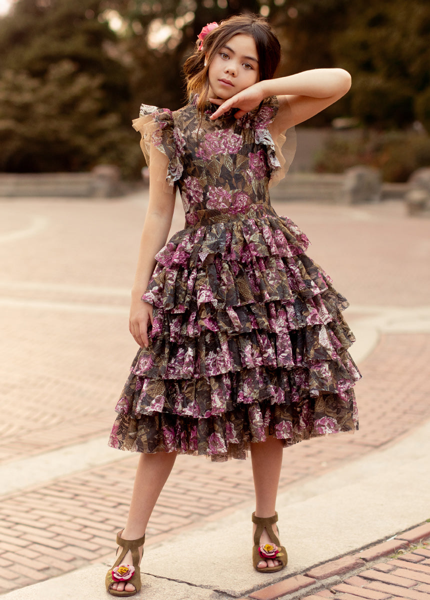 Anouk Petticoat Dress in Bistre Floral-My Prom Time