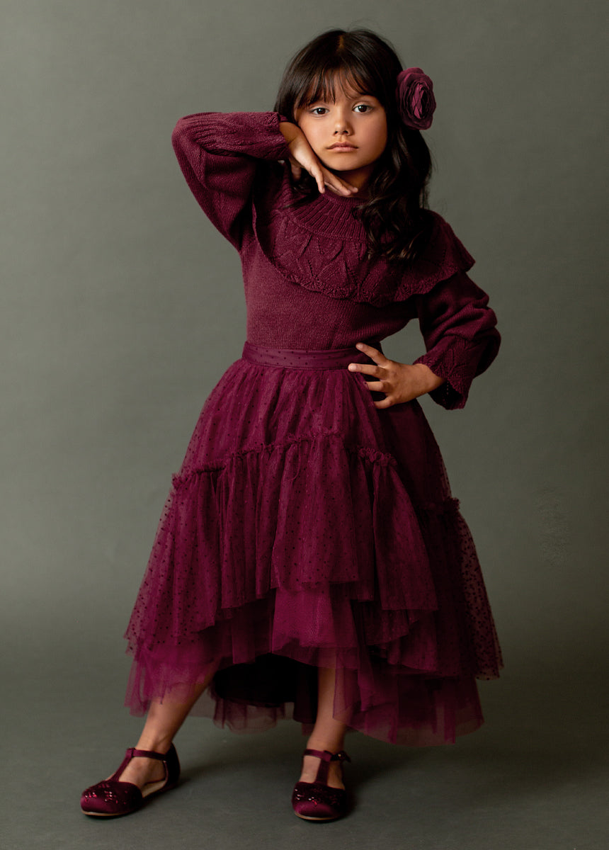 Brigitte Skirt in Burgundy Dot-My Prom Time