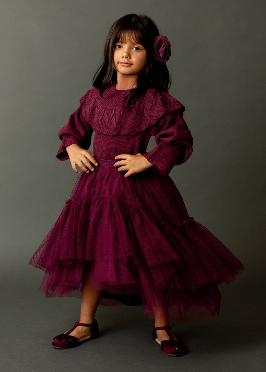 Brigitte Skirt in Burgundy Dot-My Prom Time