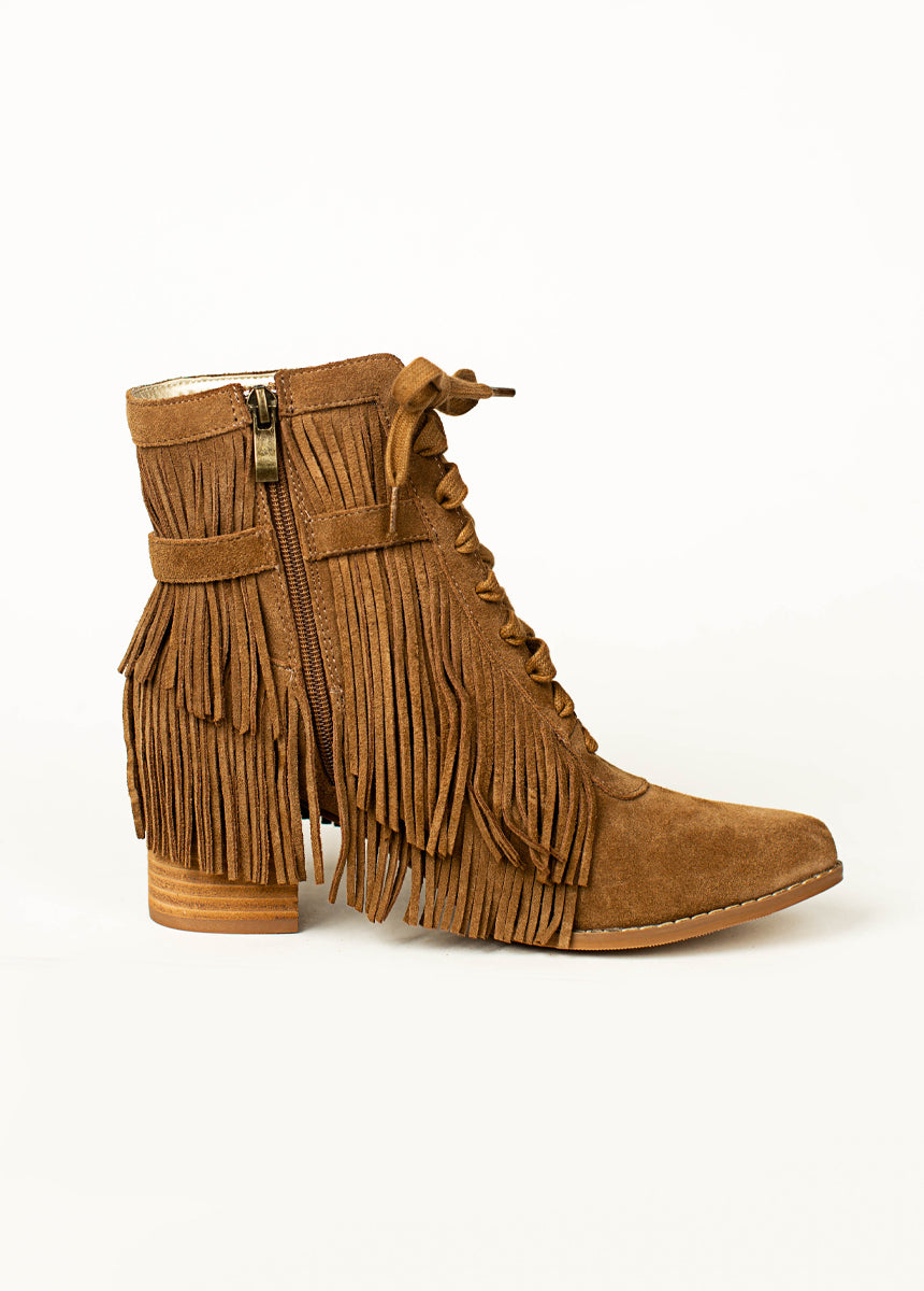 Nika Leather Fringe Boot in Pecan-My Prom Time