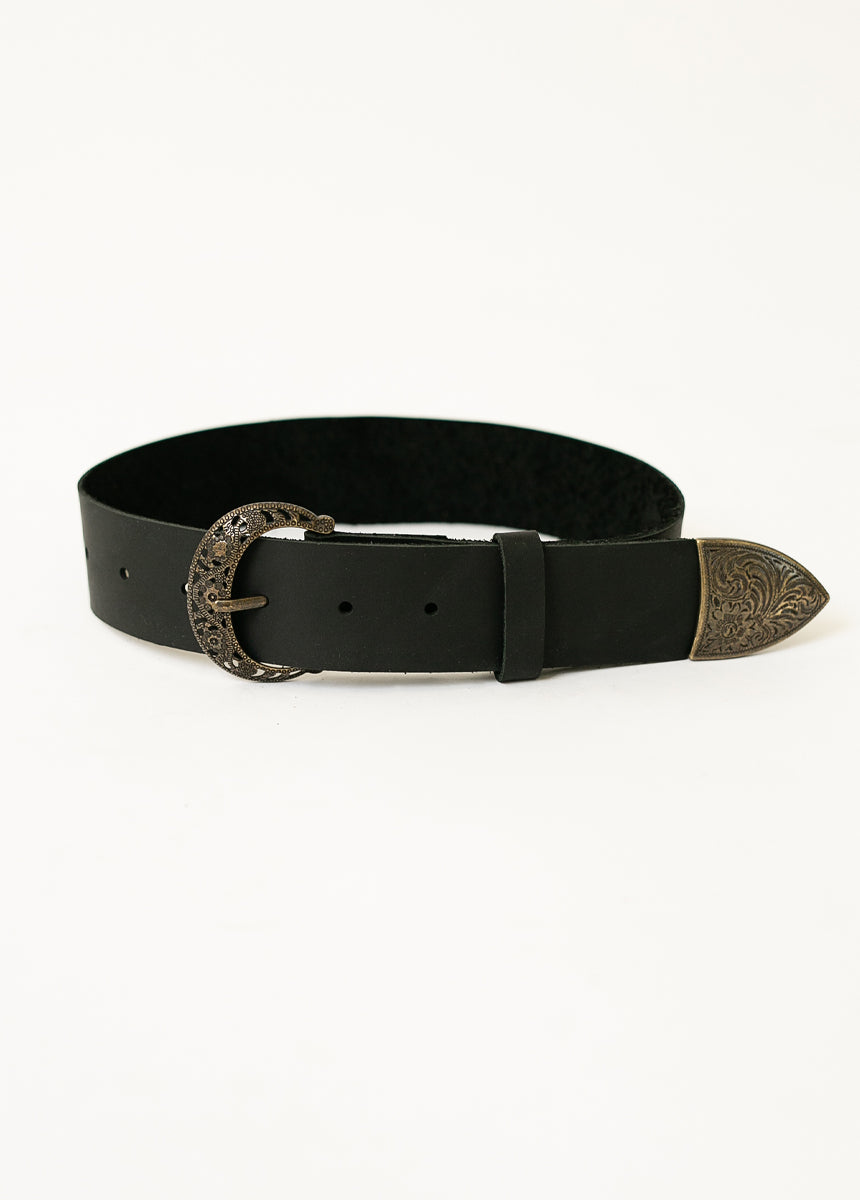 Sinda Leather Belt in Distressed Black-My Prom Time