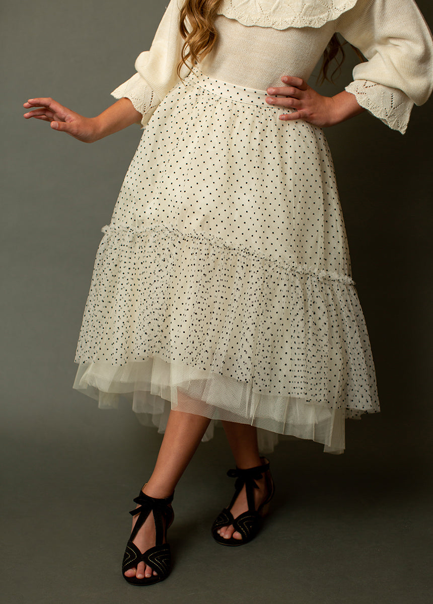 Brigitte Skirt in Cream Black Dot-My Prom Time