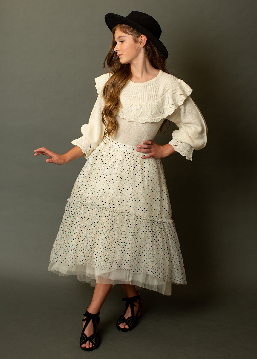 Brigitte Skirt in Cream Black Dot-My Prom Time