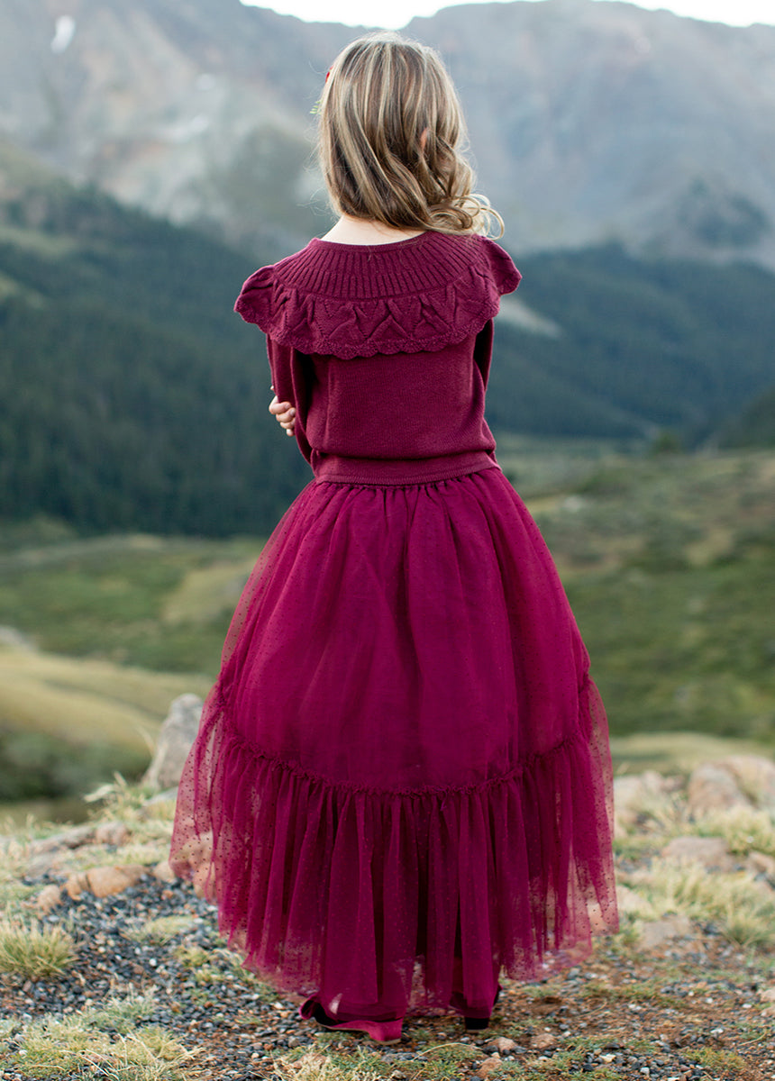 Brigitte Skirt in Burgundy Dot-My Prom Time