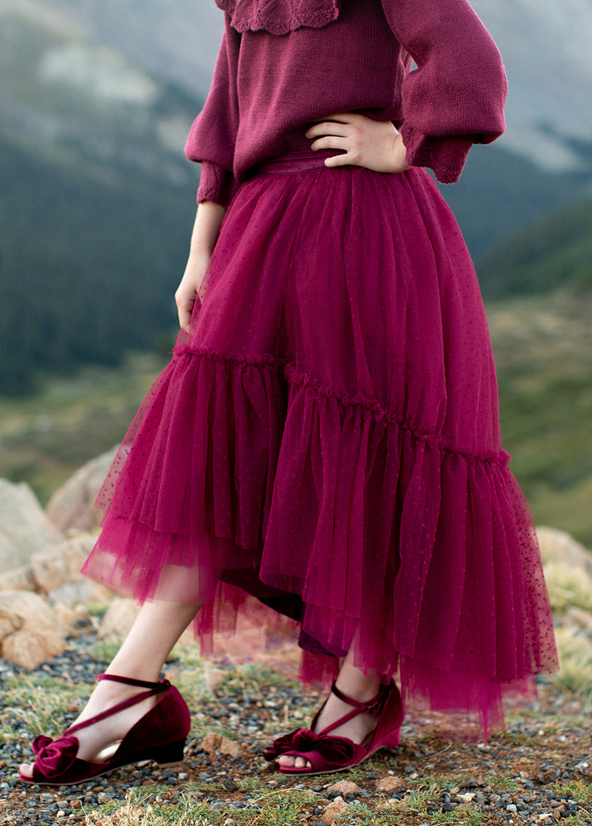 Brigitte Skirt in Burgundy Dot-My Prom Time