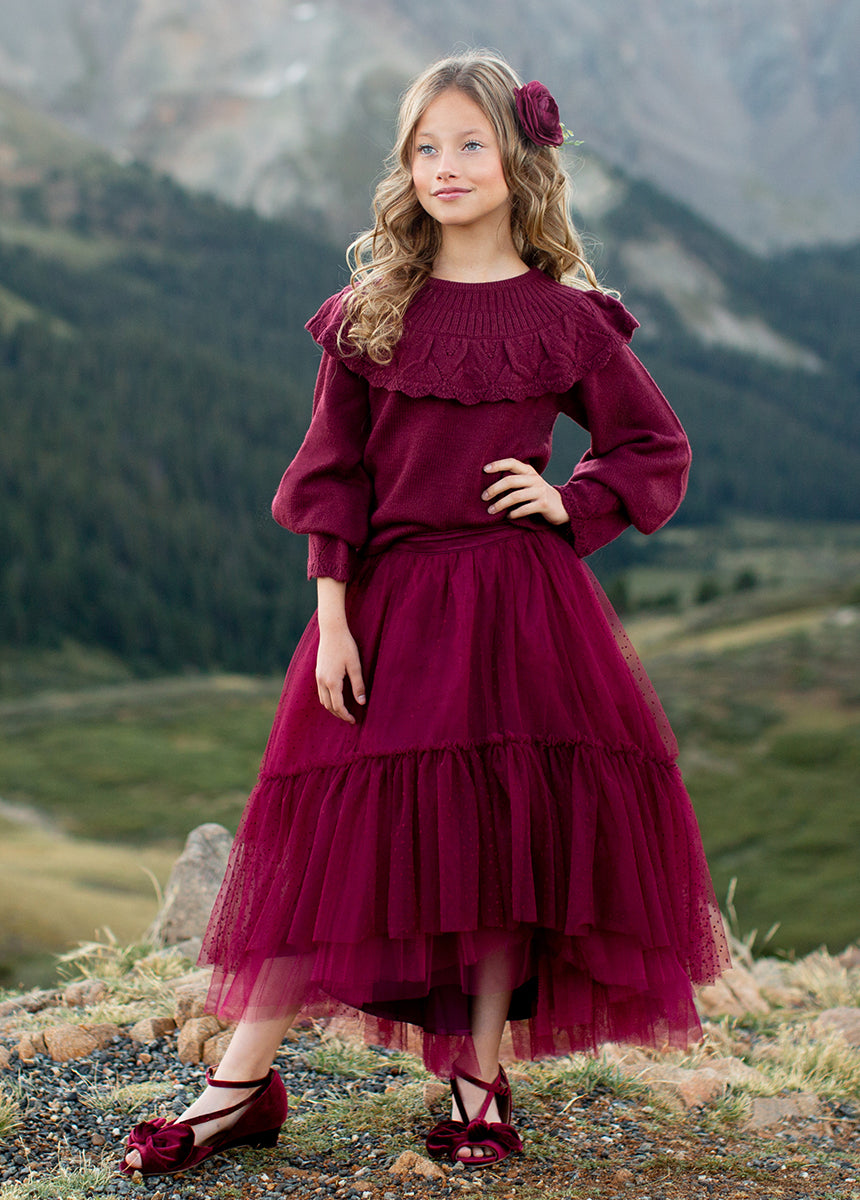 Brigitte Skirt in Burgundy Dot-My Prom Time