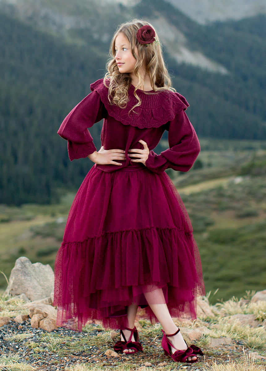 Brigitte Skirt in Burgundy Dot-My Prom Time