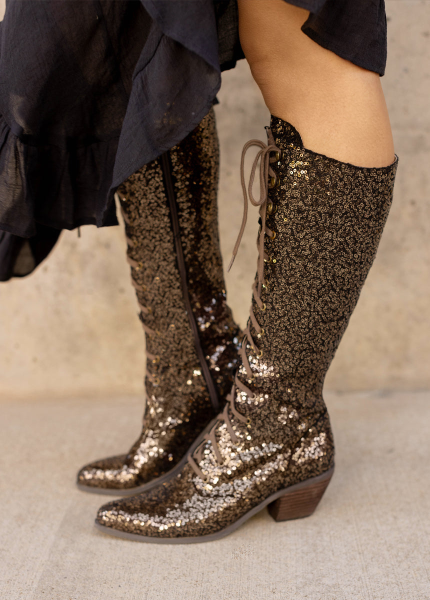 Bryce Boots in Bronze Sequin-My Prom Time