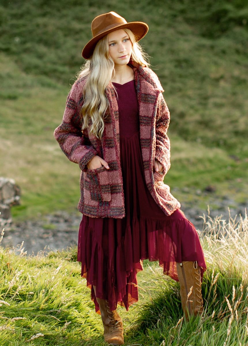 Gertrude Coat in Rose Plaid-My Prom Time