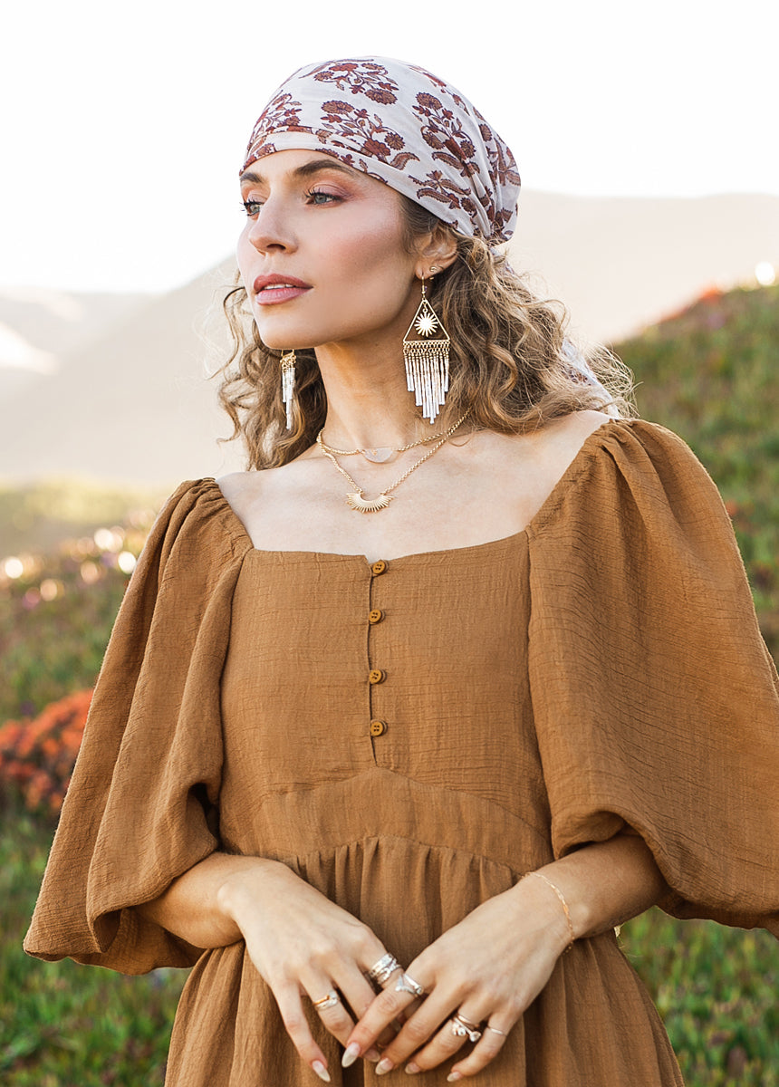 Chels Scarf in Cream Block Print-My Prom Time