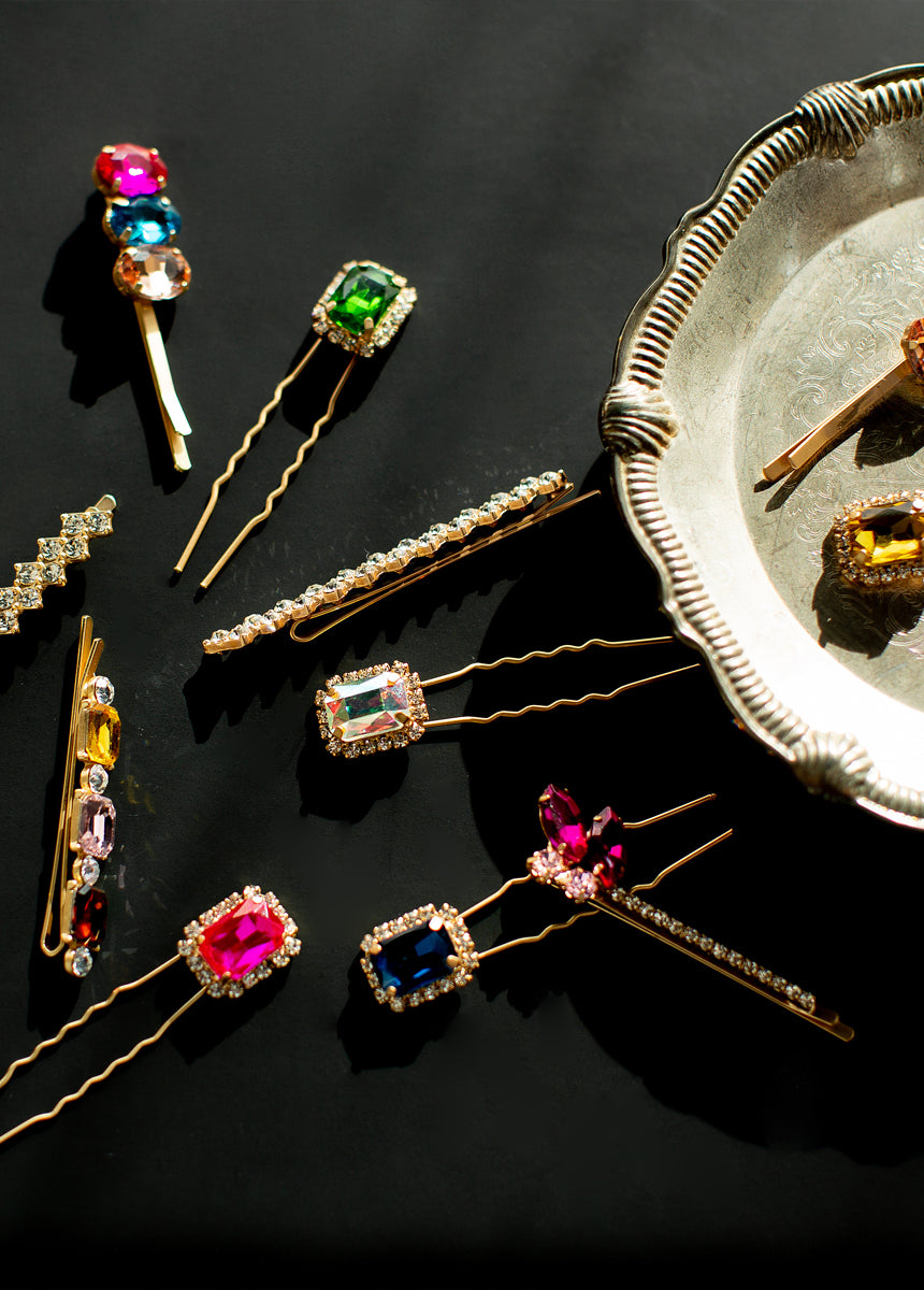 Marzie Barrette Set in Matte Gold Multi-My Prom Time