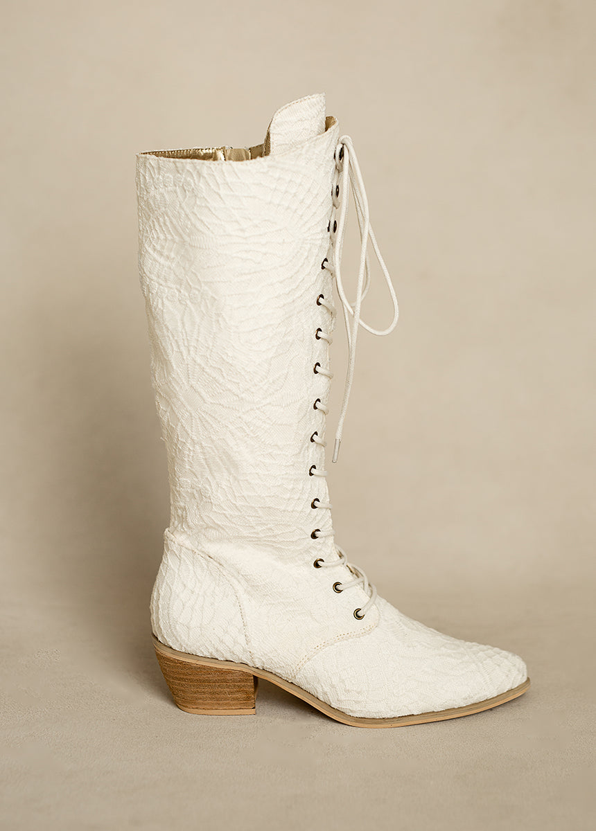 Deliah Tall Boot in Lace Lily Ivory-My Prom Time