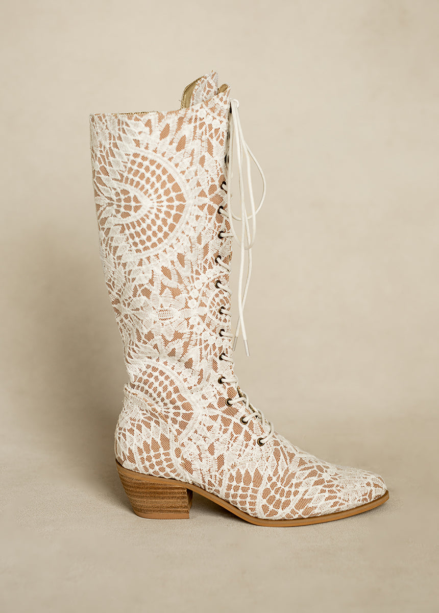 Deliah Tall Boot in Lace Lily Chai-My Prom Time