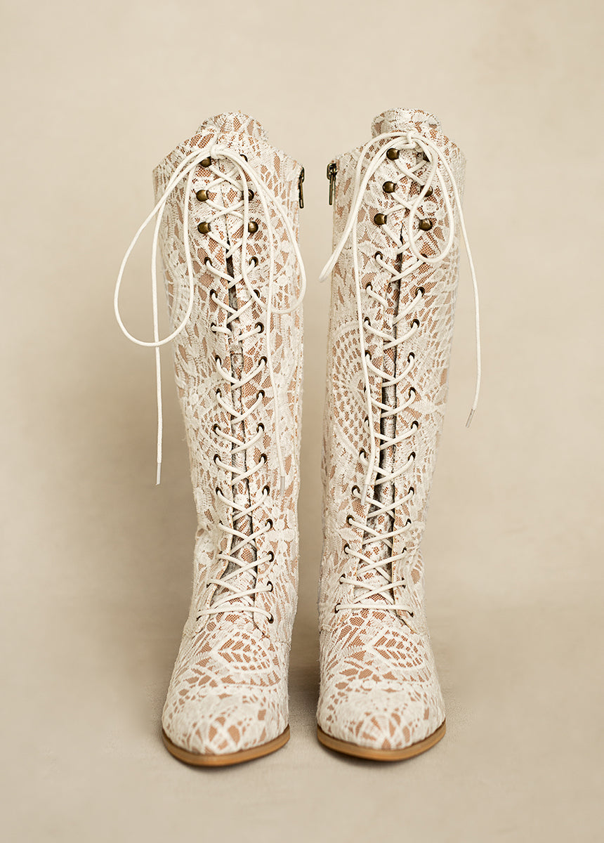 Deliah Tall Boot in Lace Lily Chai-My Prom Time