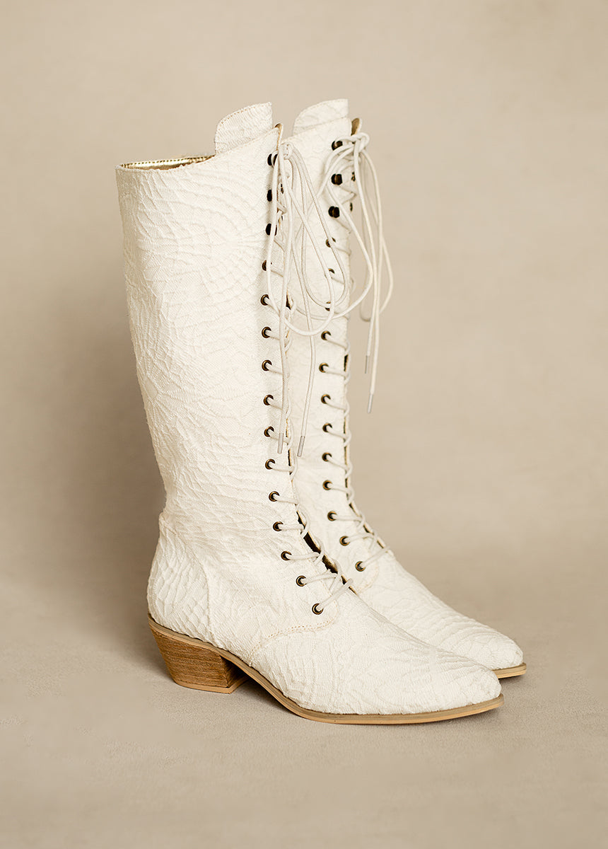 Deliah Tall Boot in Lace Lily Ivory-My Prom Time