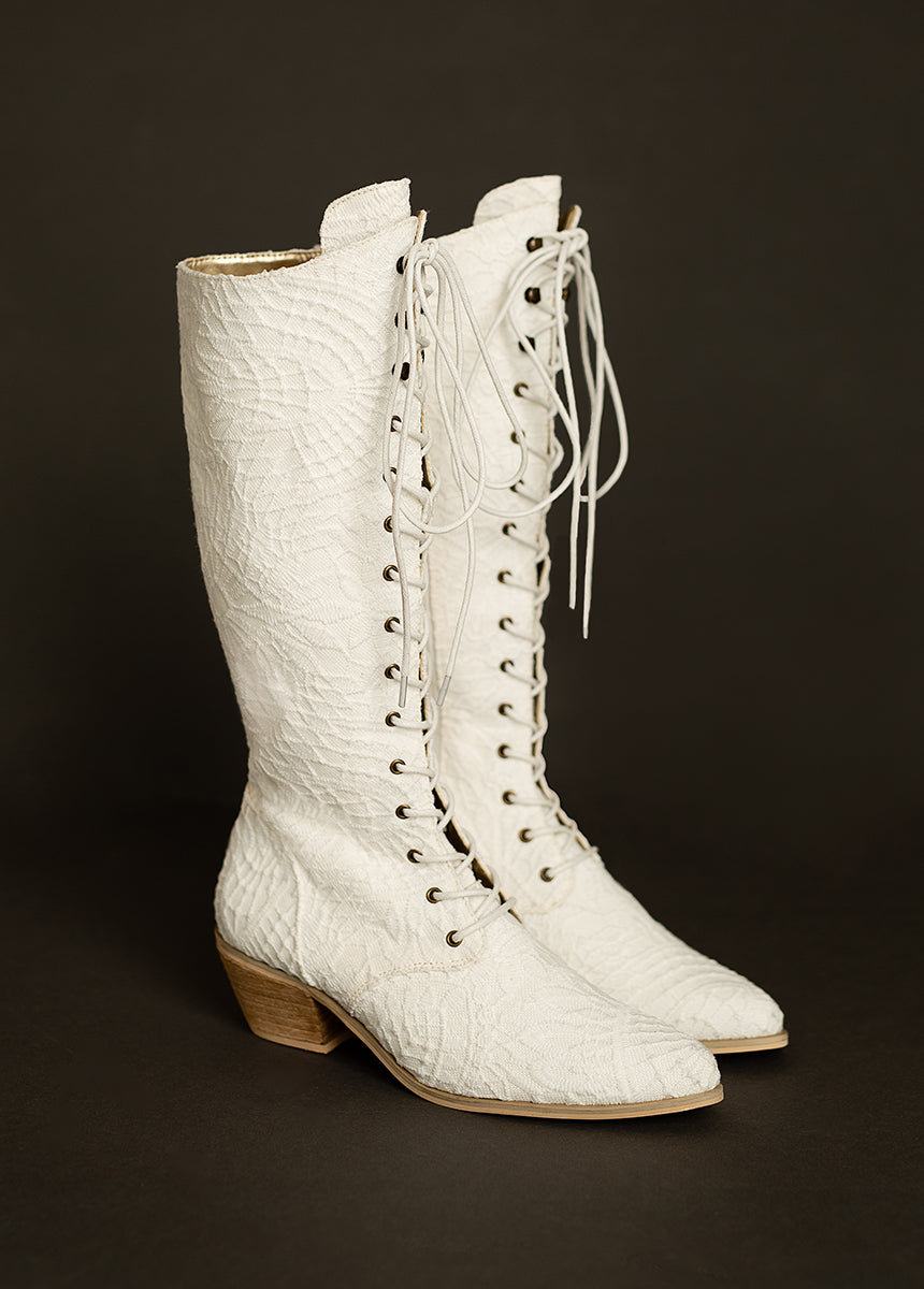 Deliah Tall Boot in Lace Lily Ivory-My Prom Time