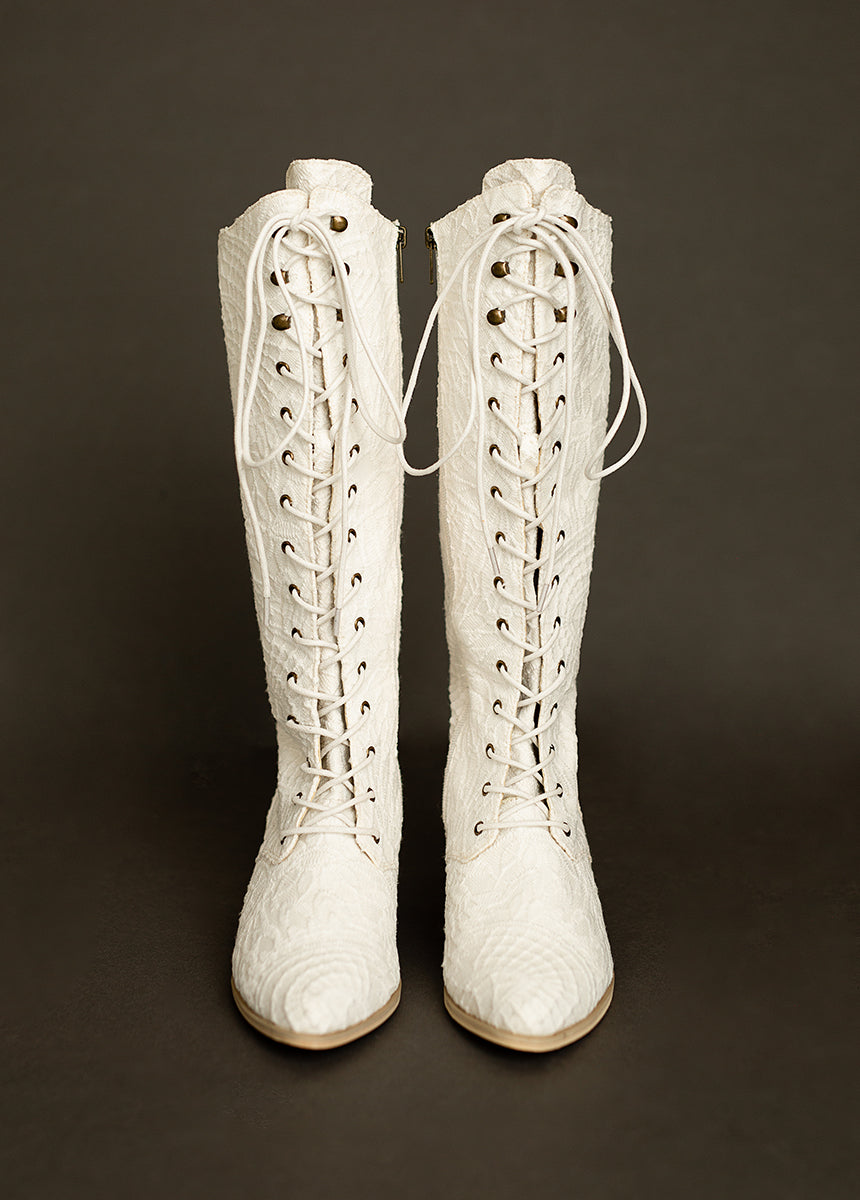 Deliah Tall Boot in Lace Lily Ivory-My Prom Time