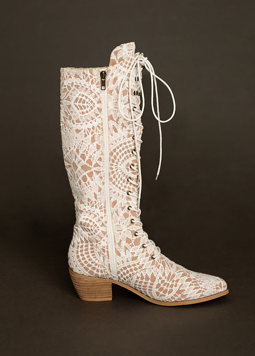 Deliah Tall Boot in Lace Lily Chai-My Prom Time