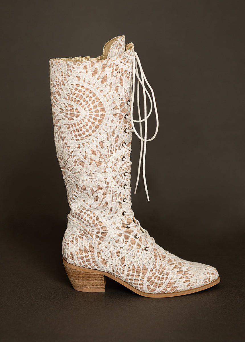 Deliah Tall Boot in Lace Lily Chai-My Prom Time