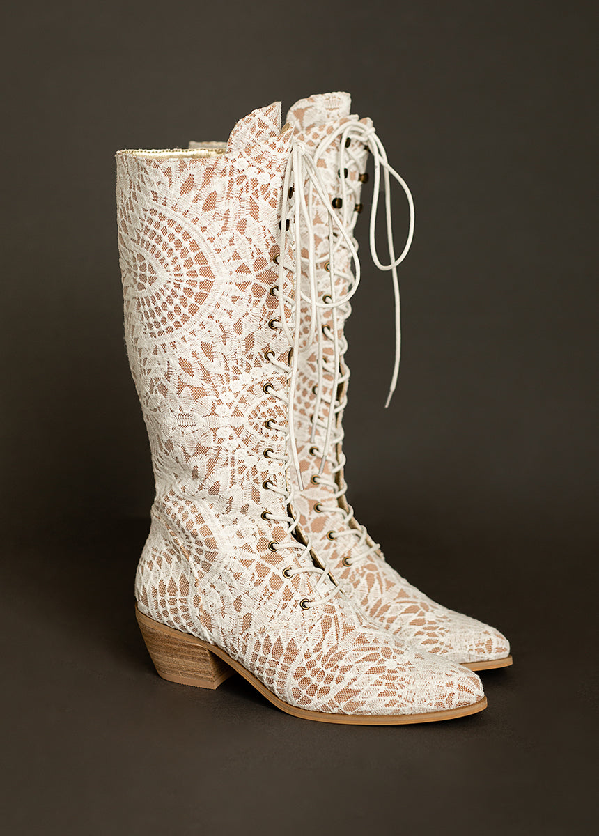 Deliah Tall Boot in Lace Lily Chai-My Prom Time