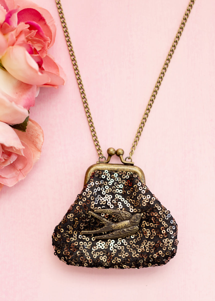 Deavaney Coin Purse in Black Shimmer-My Prom Time