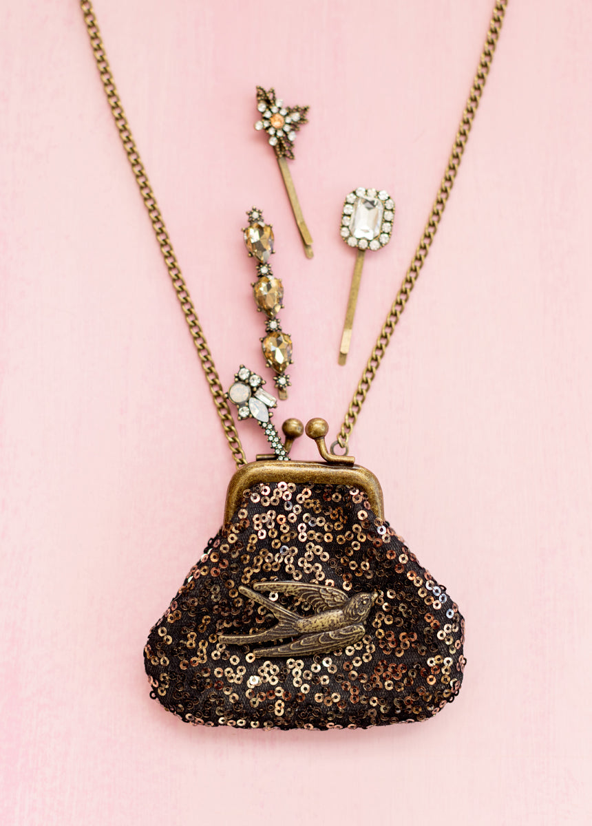 Deavaney Coin Purse in Black Shimmer-My Prom Time