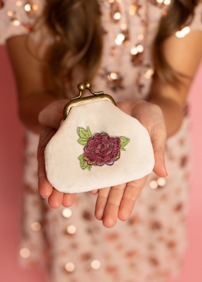 Deavaney Coin Purse in Cream Velvet-My Prom Time