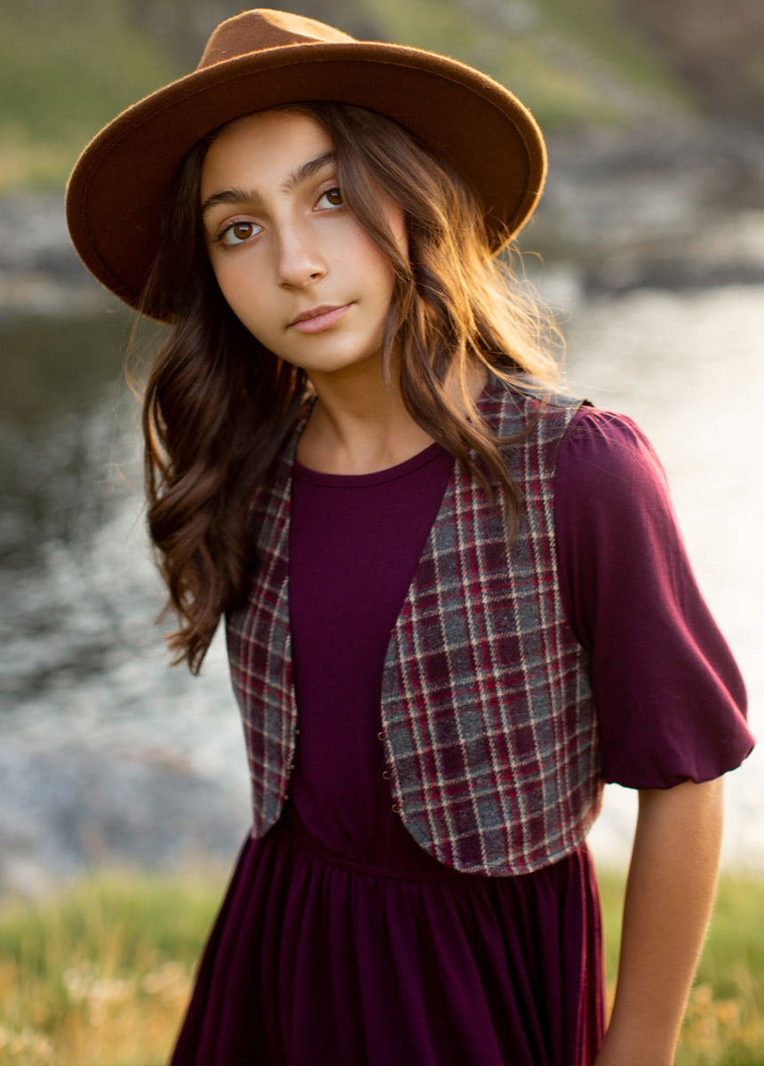Meike Vest in Plum Plaid-My Prom Time