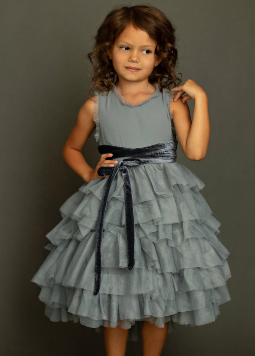 Geneva Petticoat Dress in Dusty Blue-My Prom Time