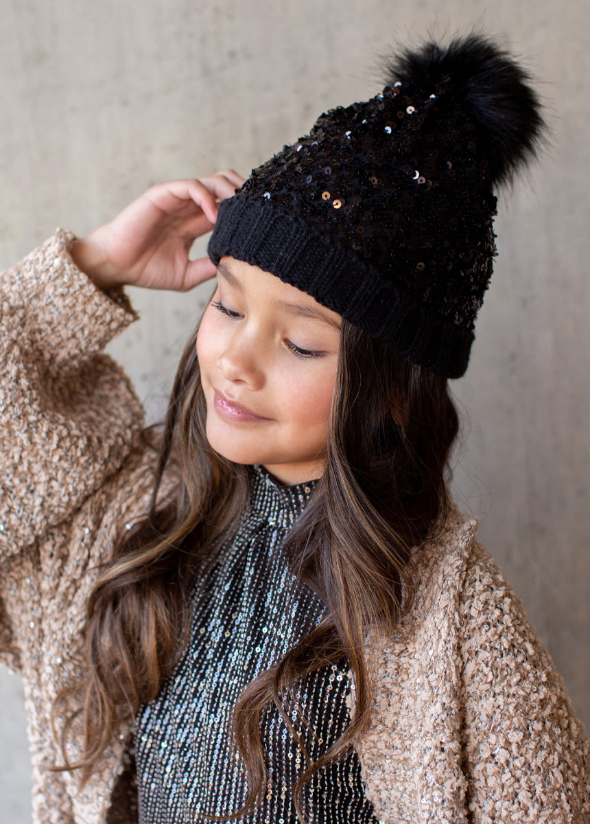 Chloe Sequins Beanie in Black-My Prom Time