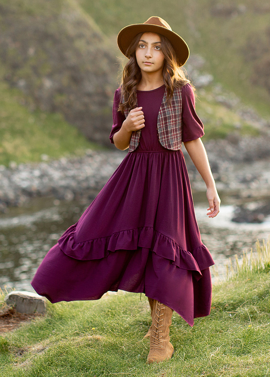 Meike Vest in Plum Plaid-My Prom Time