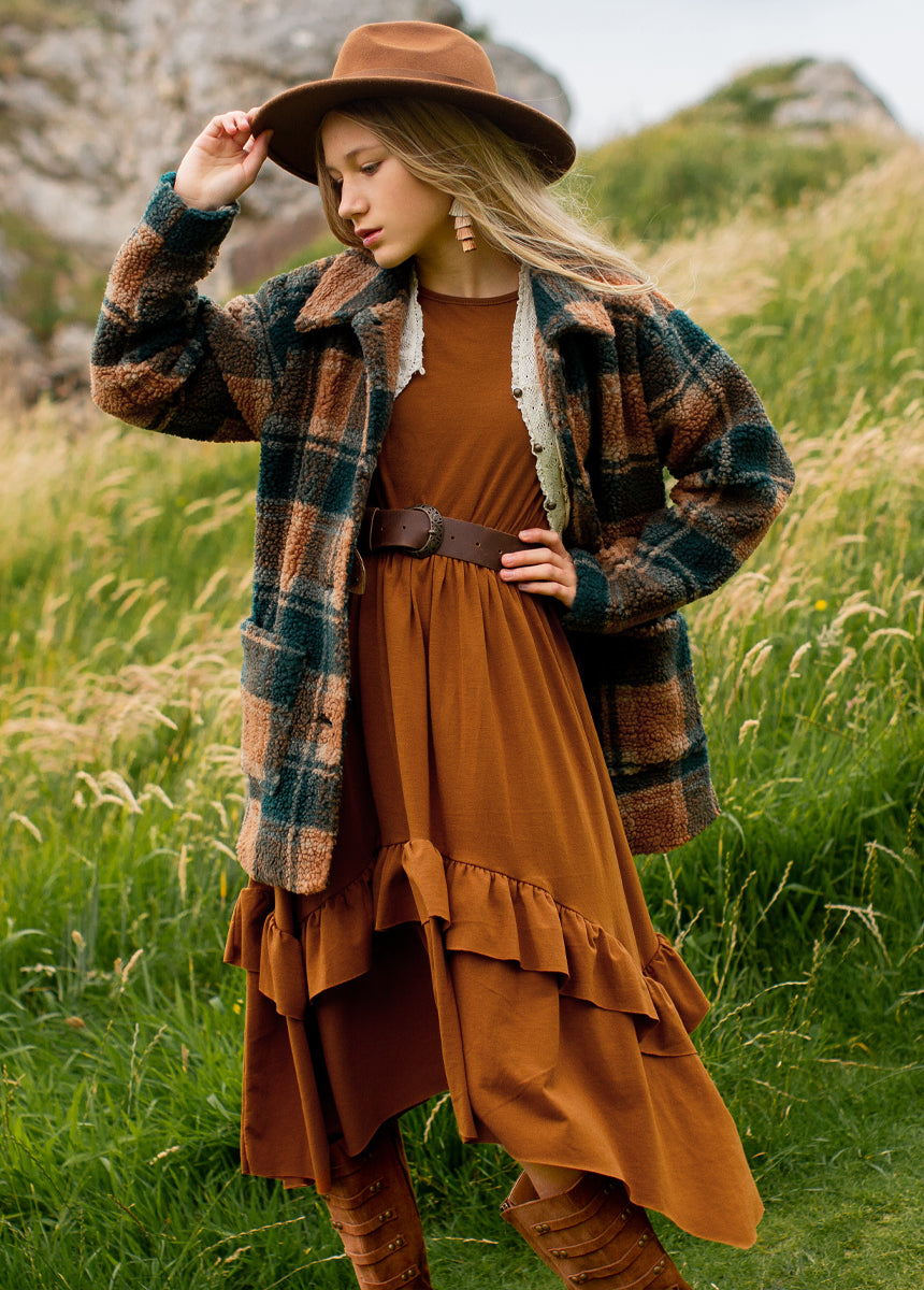 Gertrude Coat in Camel Plaid-My Prom Time