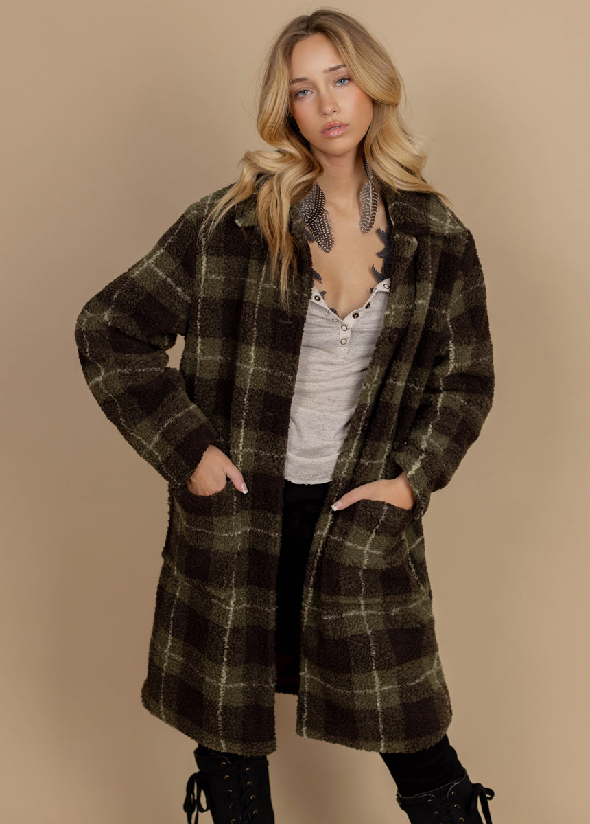 Gertie Coat in Olive Plaid-My Prom Time