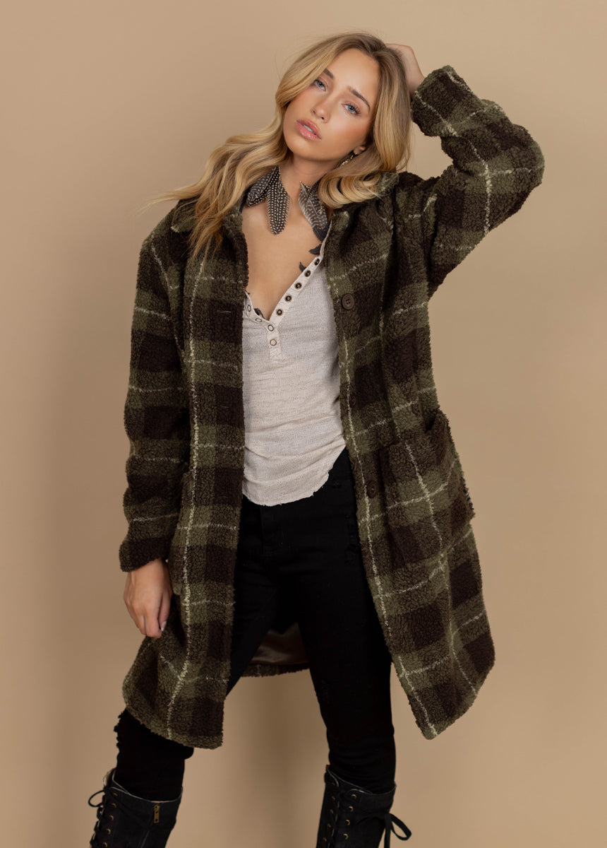 Gertie Coat in Olive Plaid-My Prom Time