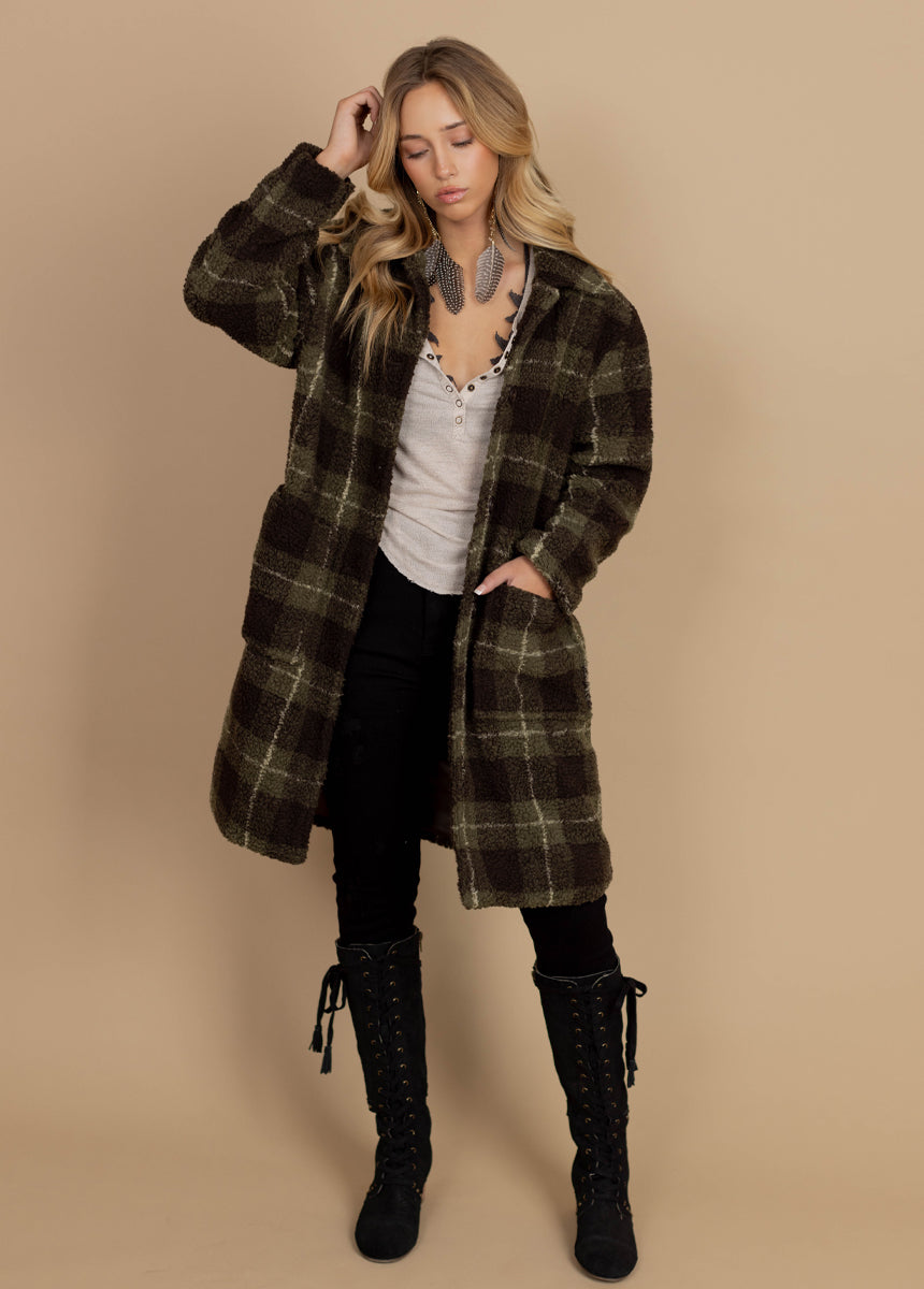 Gertie Coat in Olive Plaid-My Prom Time