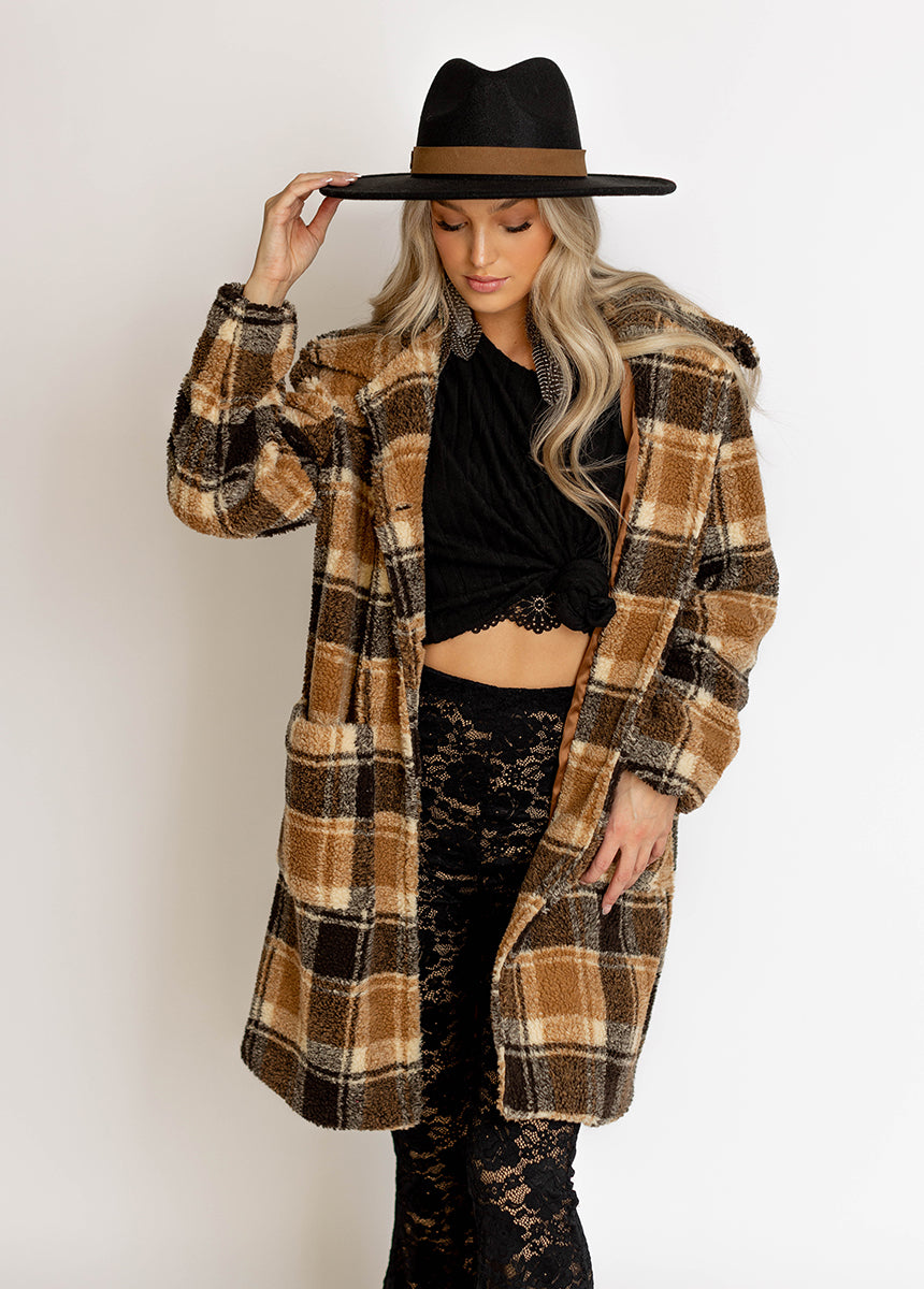 Gertie Coat in Brown Plaid-My Prom Time
