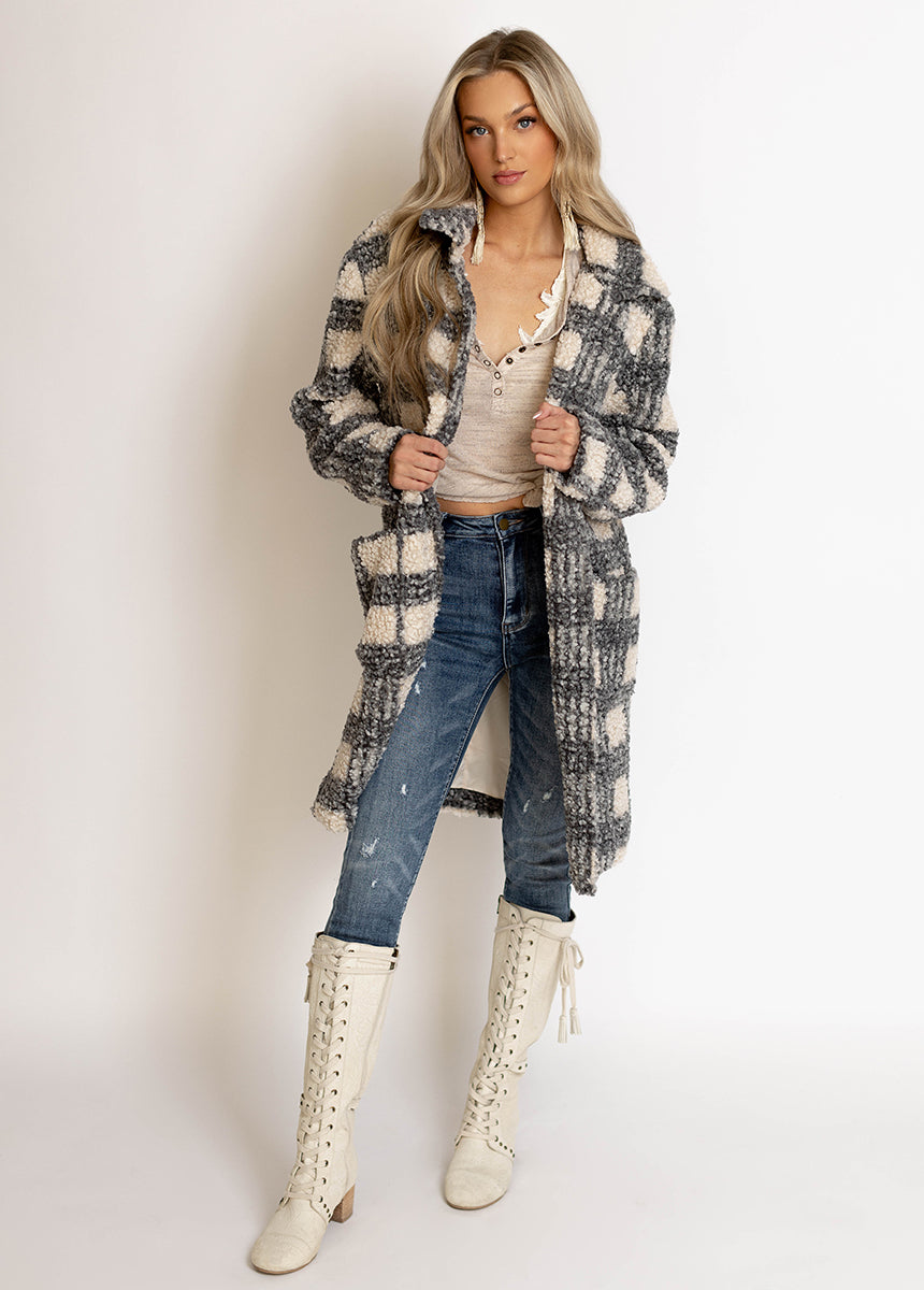 Gertie Coat in Gray Plaid-My Prom Time