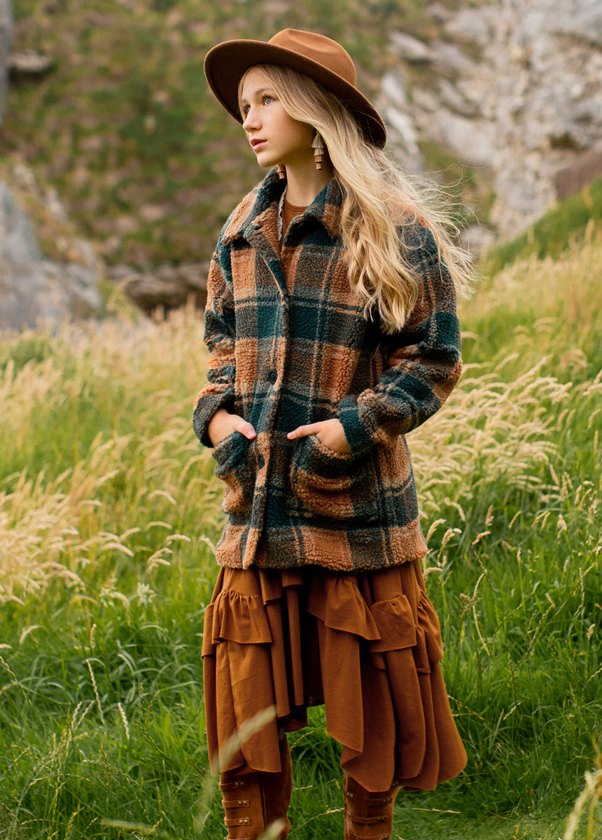 Gertrude Coat in Camel Plaid-My Prom Time