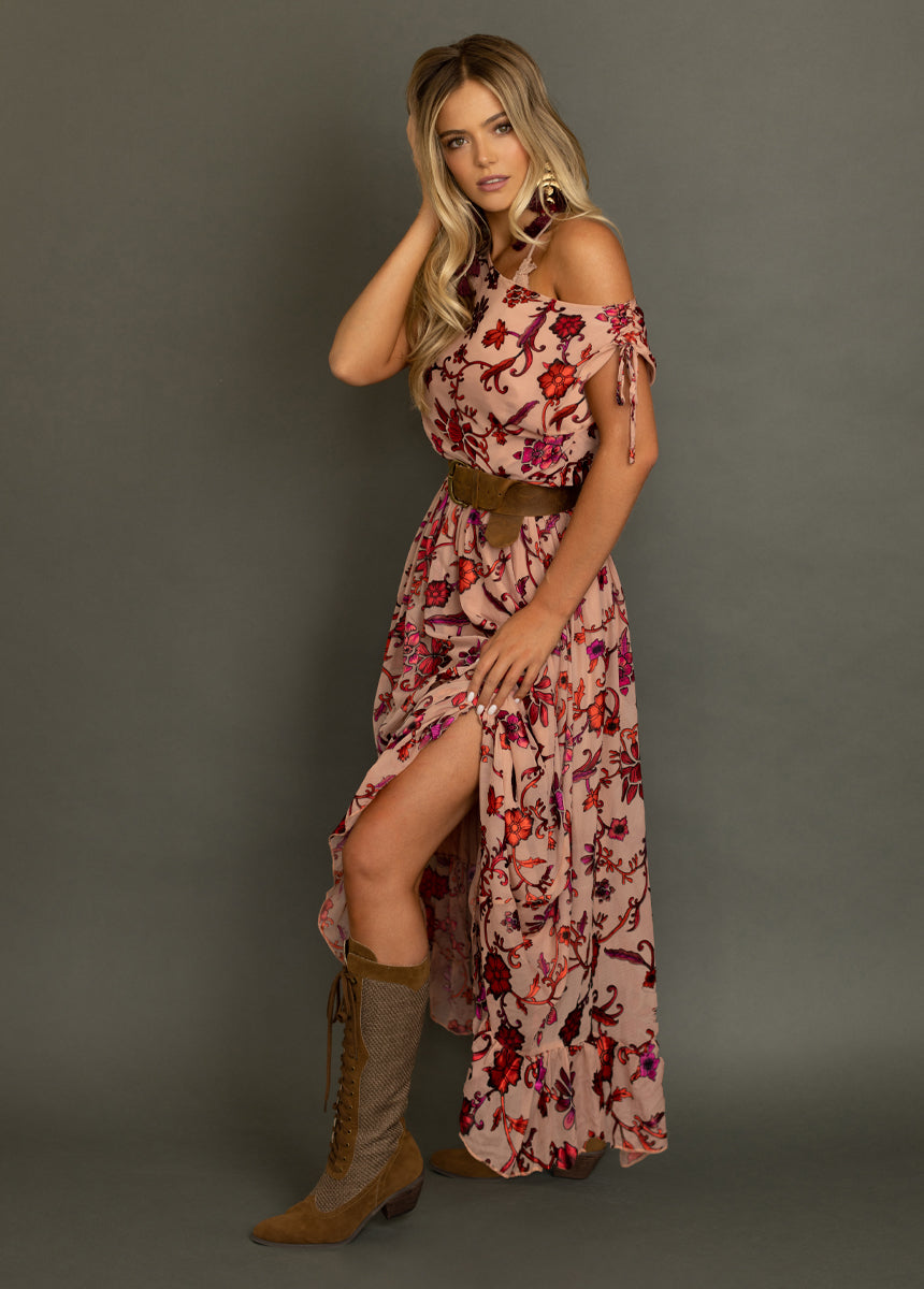 Gia Dress in Scarlet Flower-My Prom Time