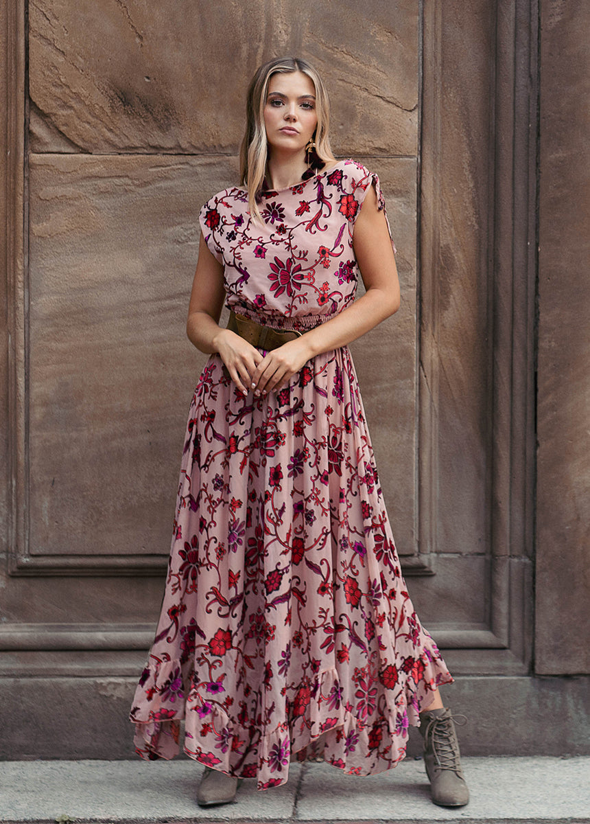 Gia Dress in Scarlet Flower-My Prom Time