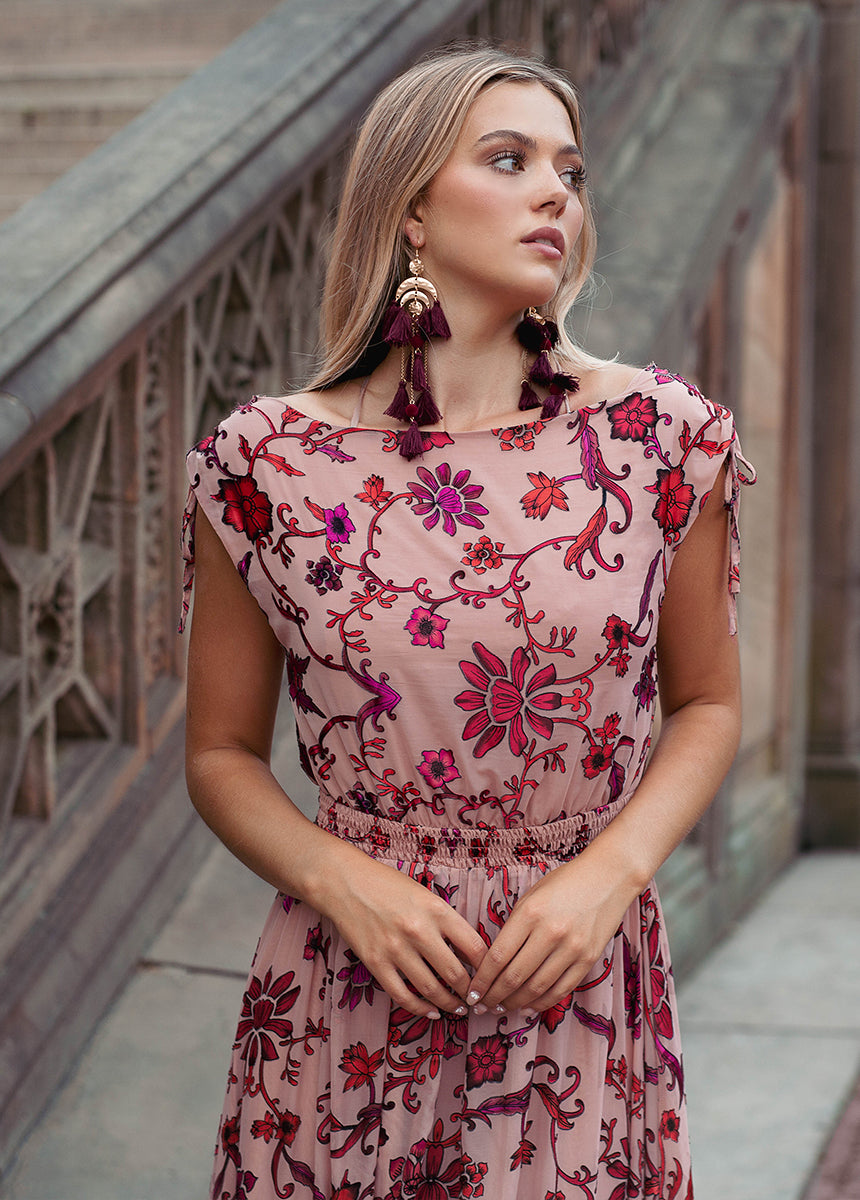 Gia Dress in Scarlet Flower-My Prom Time