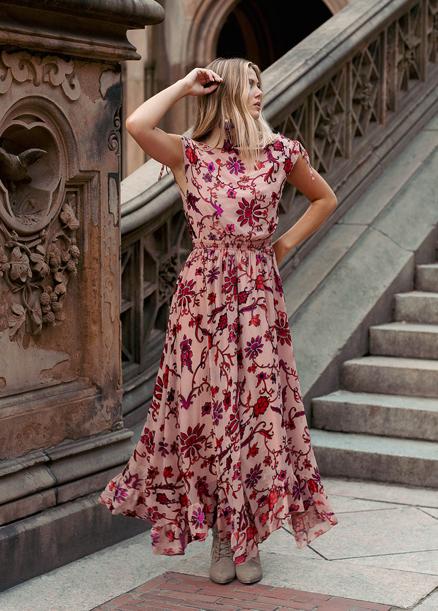 Gia Dress in Scarlet Flower-My Prom Time