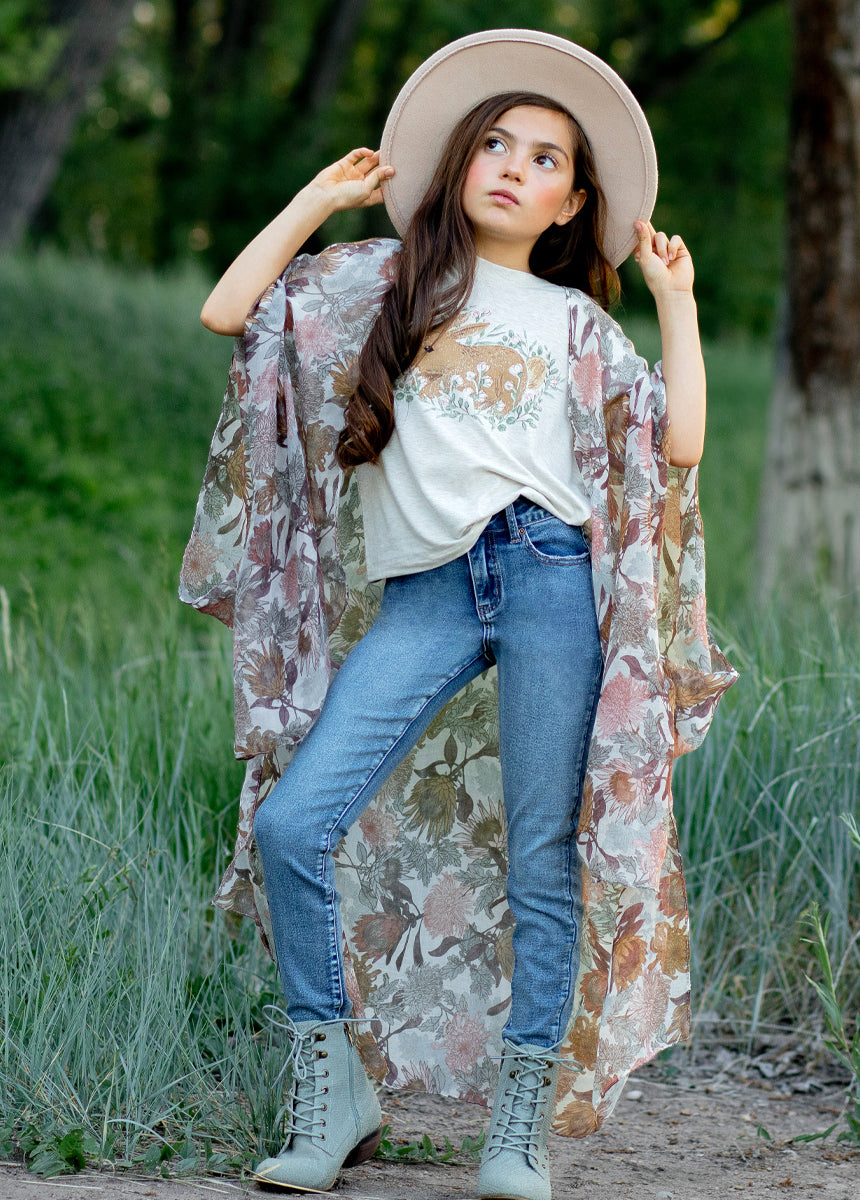 Avalon Duster in Ecru Floral-My Prom Time