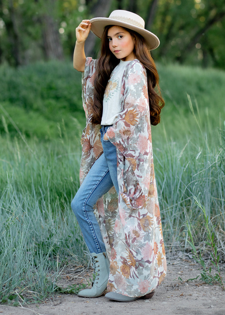 Avalon Duster in Ecru Floral-My Prom Time