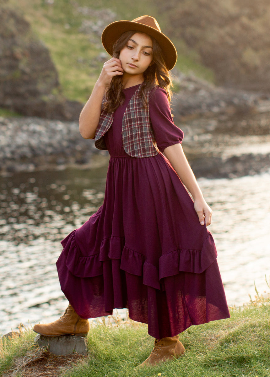 Meike Vest in Plum Plaid-My Prom Time