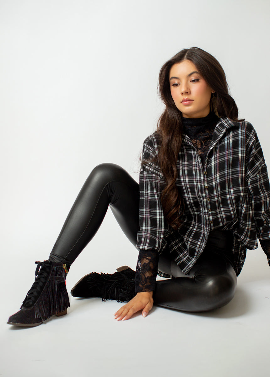 Nika Leather Fringe Boot in Black-My Prom Time