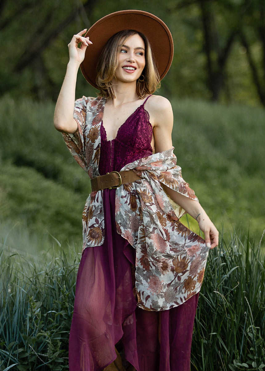 Avalon Duster in Ecru Floral-My Prom Time